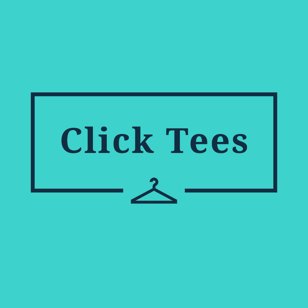 Click Tees logo with a rectangular box around it and a hanger at the bottom of the box