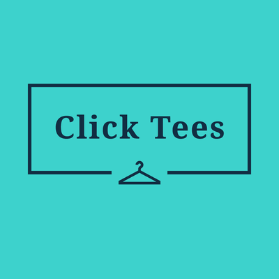 Click Tees logo with a rectangular box around it and a hanger at the bottom of the box
